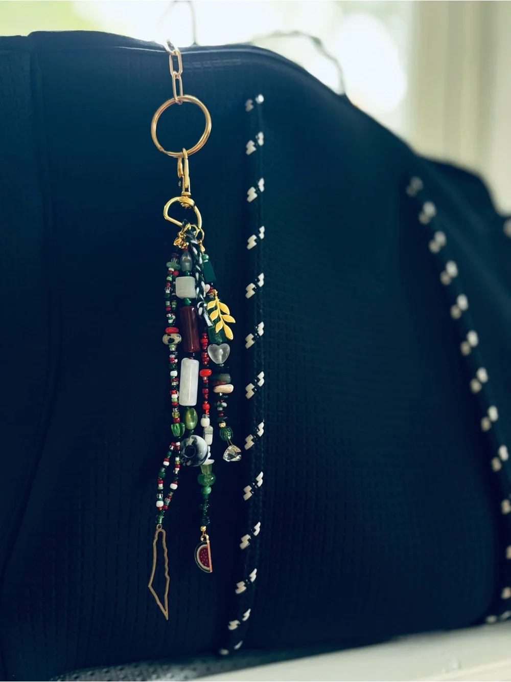 🍉 𓂆 🕊️Bag Charm. Handmade and designed by seller. Beaded with Gold Hardware